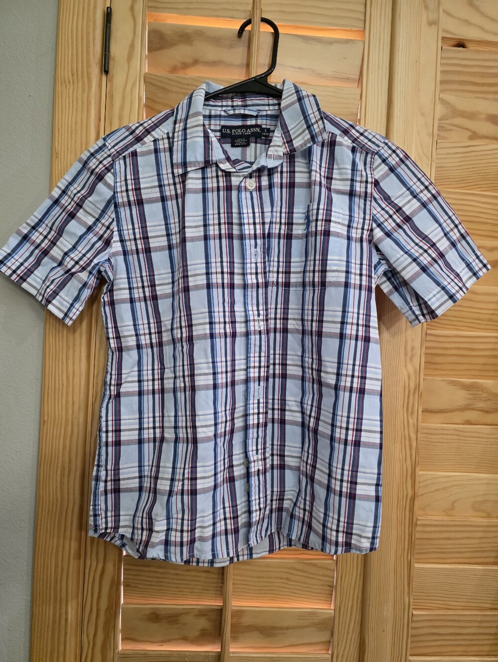 U.S. Polo Assn. Short-Sleeve Plaid Button-Down Shirt - White, Blue & Maroon